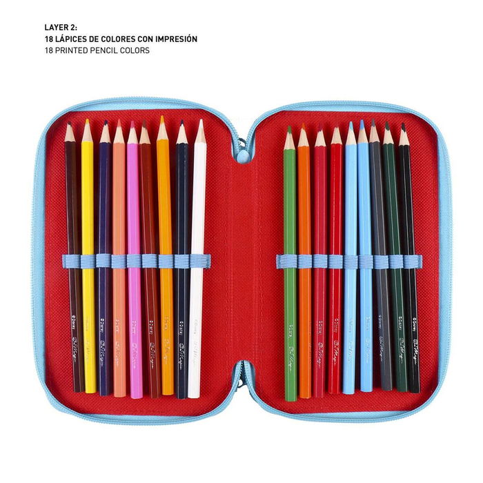 Plumier Triple Mickey Mouse 43 Piezas Rojo (12 x 19,5 x 6,5 cm)