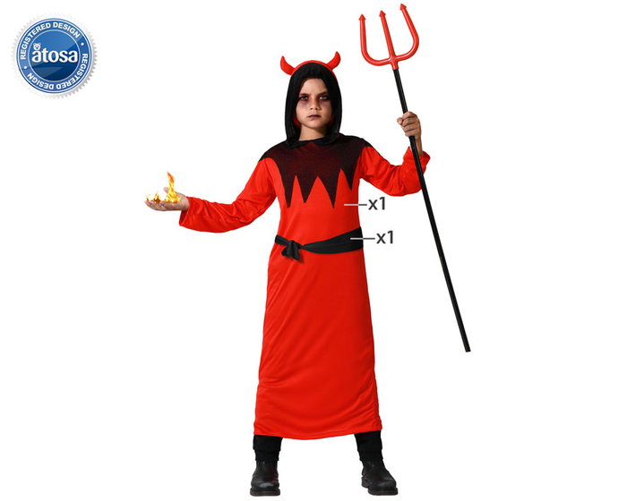 Disfraz de Demonio Niño Halloween - Túnica con Capucha y Cinturón Rojo para Fiesta de Halloween - Talla Infantil 10-12 Años