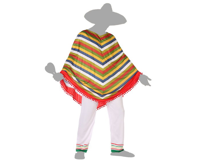 Disfraz Mexicano Hombre Adulto Poncho M-L con Pantalón - Traje Carnaval