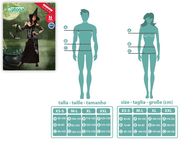 Disfraz Bruja Mujer Adulto Mangas Traslúcidas M-L Disfraz Bruja Mujer Adulto Mangas Traslúcidas M-L