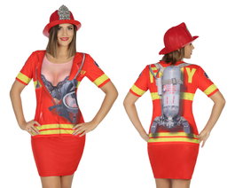 Disfraz Mujer Adulto - Camiseta de Bombera con Estampado 3D, Rojo