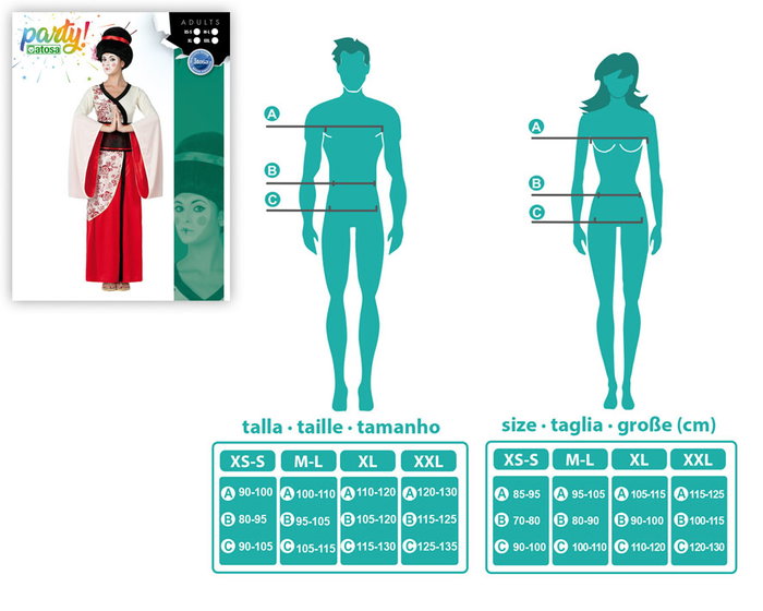 Disfraz Geisha Mujer Adulto Rojo Talla XS-S - Vestido y Cinturón