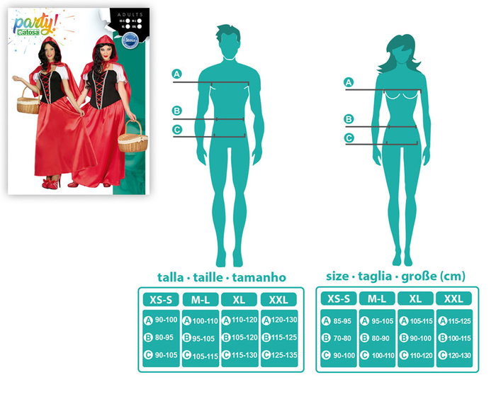 Disfraz Caperucita Roja Mujer Adulto XL – Traje de Fiesta de Fantasía con Capa Corta y Vestido Largo de 2 Piezas para Carnaval