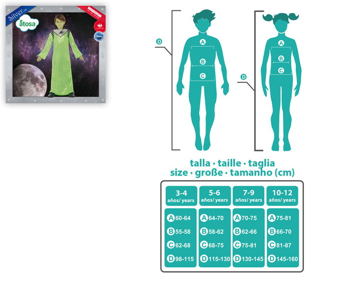 Disfraz Alien Verde Niño Túnica 3-4 Años Universo