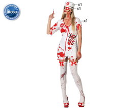 Disfraz de Enfermera Zombie Sangrienta para Mujer - Incluye Gorro, Parche y Vestido, Talla M-L
