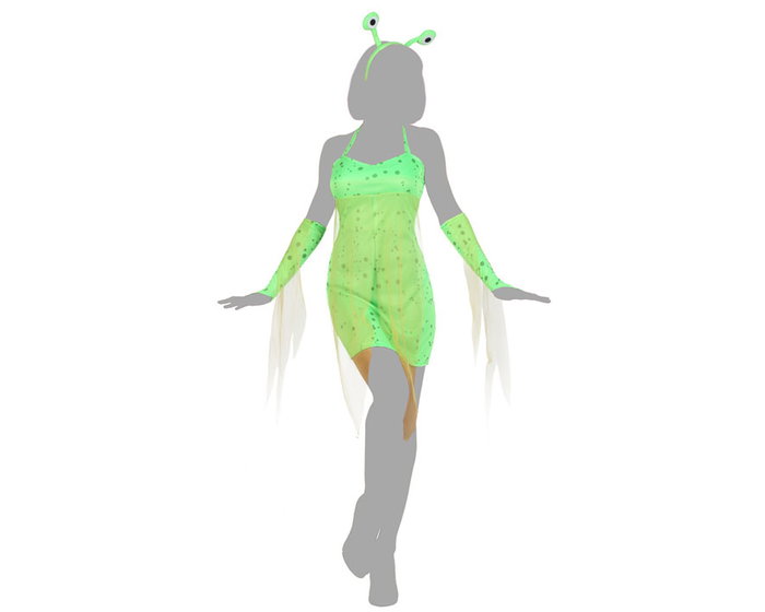 Disfraz Alien Adulto Carnaval Halloween, Mujer, Con Vestido, Tocado, Mangas y Cola, Talla M-L, Verde, de Poliéster, Ideal para Fiestas y Eventos