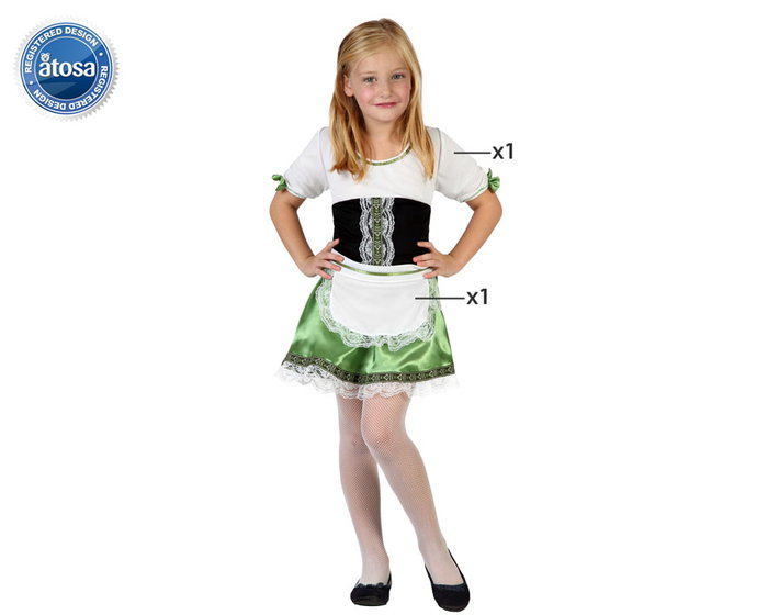 Disfraz Alemán para Niña Verde 3-4 Años, Conjunto de Vestido y Delantal para Carnaval o Fiesta Temática