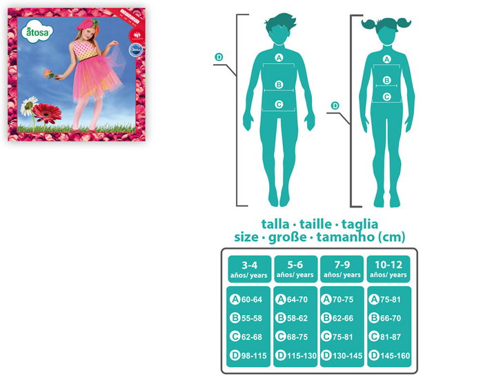 Disfraz de Flor para Niña Infantil de 10-12 Años, Vestido y Tocado, Fantasía, Rosa