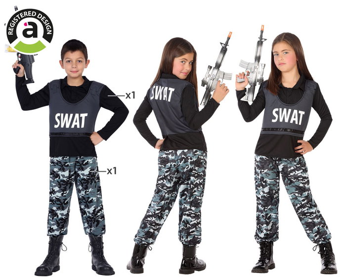 Disfraz de Policía SWAT Unisex Infantil 5-6 Años - Conjunto de 2 Piezas Negro Disfraz de Policía SWAT Unisex Infantil 5-6 Años - Conjunto de 2 Piezas Negro