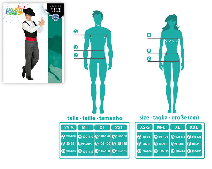 Disfraz Cordobés Hombre Multicolor XL 3 Piezas (Camiseta, Pantalón, Cinturón) Temática Flamenco/Mundo