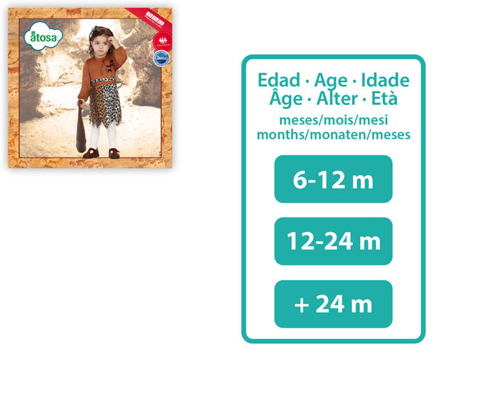 Disfraz Cavernícola Niña Bebé Marrón 0-6 Meses Prehistoria Carnaval