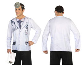 Disfraz Camiseta Doctor Adulto Hombre Blanco Talla M-L Poliéster Fiesta Carnaval Oficios