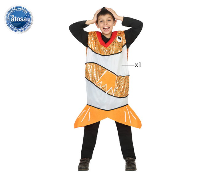 Disfraz de Pez Naranja para Carnaval o Fiesta, Traje Infatil Unisex Niños 7-9 Años, 1 Pieza, Polyester, Temática Animales Marinos