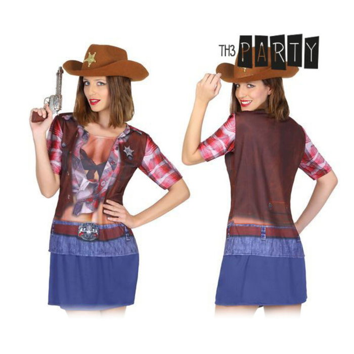Camiseta de Disfraz Vaquera Mujer Lejano Oeste Marrón con Estampado 3D