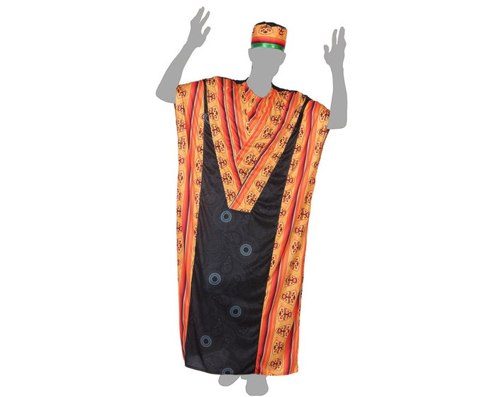 Disfraz Africano Hombre Adulto Talla M-L Túnica y Sombrero Multicolor