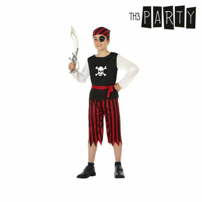 Otros Disfraz Pirata para Niño 5-6 Años - Traje Rojo y Negro con Gorro, Camiseta, Cordón y Pantalón