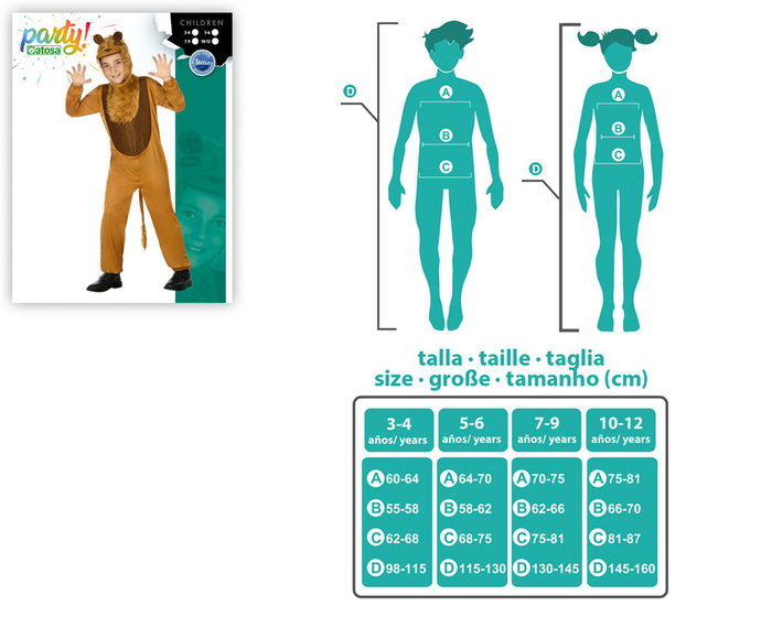 Disfraz de León para Niño Unisex, Traje de Carnaval Infantil 5-6 Años, Mono con Capucha y Cola, Tema Animales de la Selva, Marrón