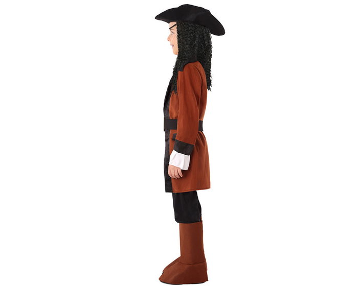 Disfraz Pirata para Niño 10-12 Años Marrón - Traje Carnaval con Chaqueta, Pantalón, Sombrero, Cinturón y Cubrebotas (6 Piezas)