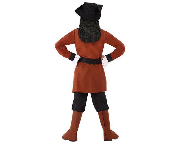Disfraz Pirata para Niño 10-12 Años Marrón - Traje Carnaval con Chaqueta, Pantalón, Sombrero, Cinturón y Cubrebotas (6 Piezas)