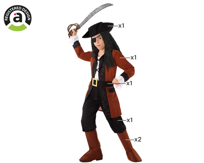 Disfraz Pirata para Niño 10-12 Años Marrón - Traje Carnaval con Chaqueta, Pantalón, Sombrero, Cinturón y Cubrebotas (6 Piezas)