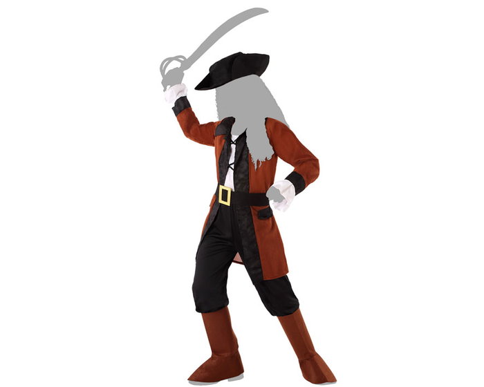 Disfraz Pirata para Niño 10-12 Años Marrón - Traje Carnaval con Chaqueta, Pantalón, Sombrero, Cinturón y Cubrebotas (6 Piezas)