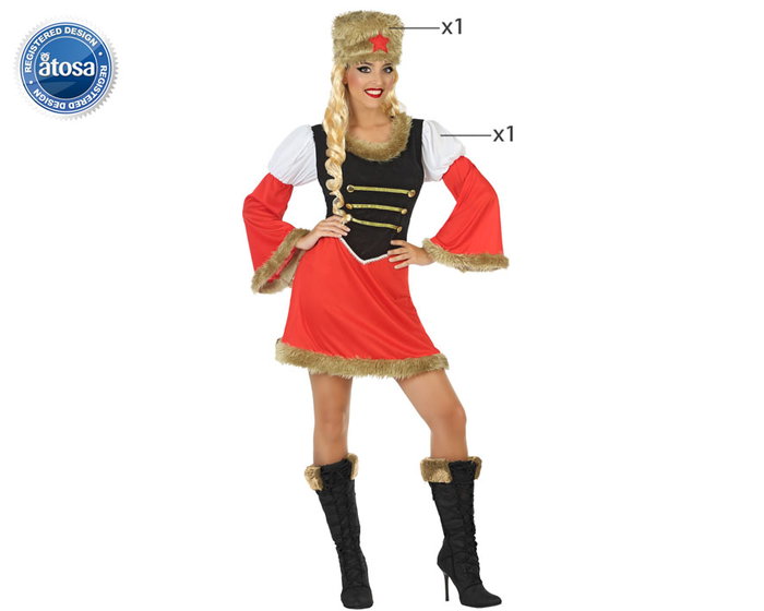 Disfraz Rusa Mujer Adulto Talla XS-S 2 Piezas: Vestido y Sombrero Multicolor Disfraz Rusa Mujer Adulto Talla XS-S 2 Piezas: Vestido y Sombrero Multicolor