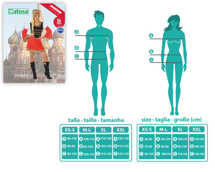 Disfraz Rusa Mujer Adulto Talla XS-S 2 Piezas: Vestido y Sombrero Multicolor Disfraz Rusa Mujer Adulto Talla XS-S 2 Piezas: Vestido y Sombrero Multicolor