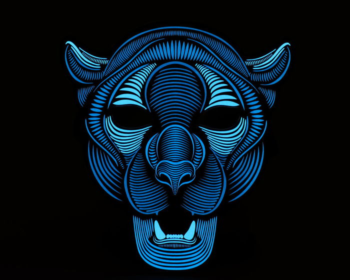 Atosa Máscara Pantera Luz Led con Sensor de Sonido para Fiestas y Halloween Azul