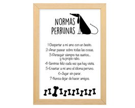 Cartel Decoración Normas Perrunas 35x25 cm | Decoración de Pared para Amantes de los Perros