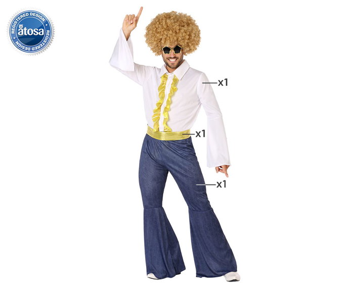 Disfraz Disco Años 70 Hombre Adulto XS-S - Camiseta Pantalón Campana y Cinturón Dorado Disfraz Disco Años 70 Hombre Adulto XS-S - Camiseta Pantalón Campana y Cinturón Dorado
