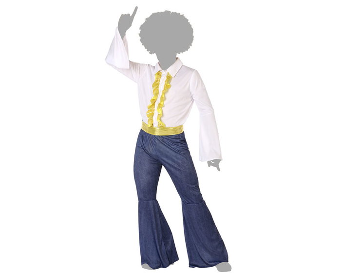Disfraz Disco Años 70 Hombre Adulto XS-S - Camiseta Pantalón Campana y Cinturón Dorado Disfraz Disco Años 70 Hombre Adulto XS-S - Camiseta Pantalón Campana y Cinturón Dorado