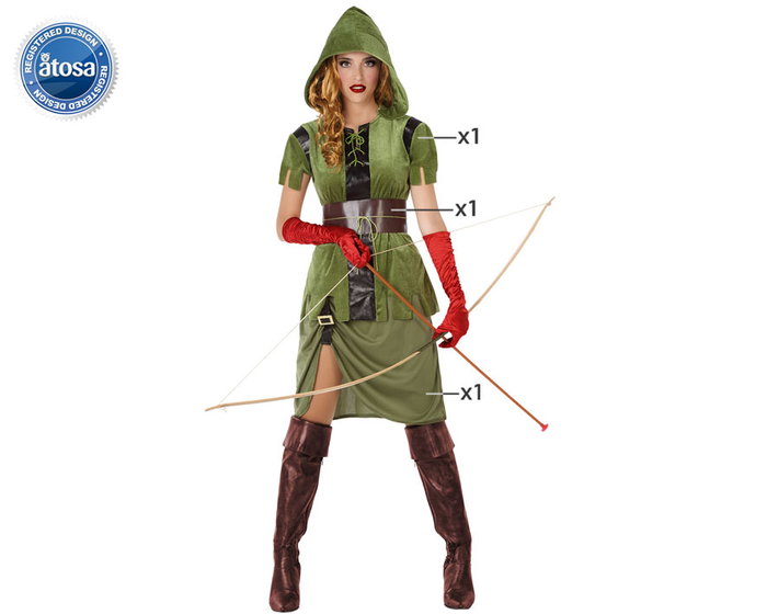 Disfraz de Arquera Robin Hood Mujer Adulto con Chaqueta, Falda y Cinturón Verde Talla XL