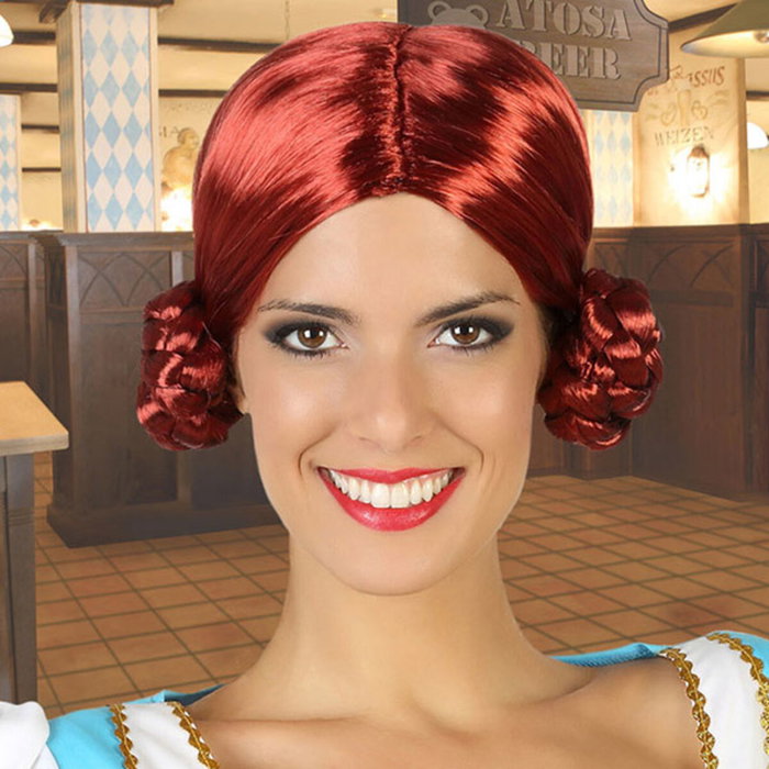 Atosa Peluca para Oktoberfest - Tirolesa Pelirroja con Moños para Adulto