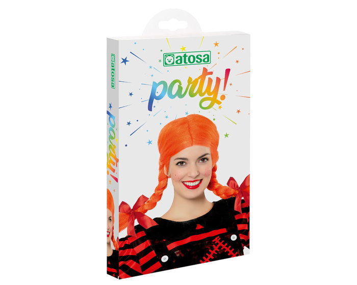 Peluca Naranja Con Coletas Y Trenzas para Fiestas Temáticas y Disfraces Retro Peluca Naranja Con Coletas Y Trenzas para Fiestas Temáticas y Disfraces Retro