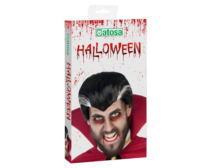 Peluca Vampiro Tupé Negro Con Canas Adulto Halloween Moreno