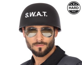 Casco Rígido Policía SWAT Negro Adulto Accesorio Disfraz Comando Agente Especial