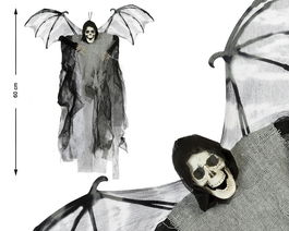 Colgante Esqueleto Con Capa Negra Y Alas De Murciélago 60x50 cm