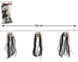 Guirnalda Cabezas Jíbaras con Tela y Pelo - 153 cm - Decoración de Halloween