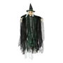 Atosa Figurina Decorativa Bruja Colgante con Luz LED, Negro y Verde, 100 cm