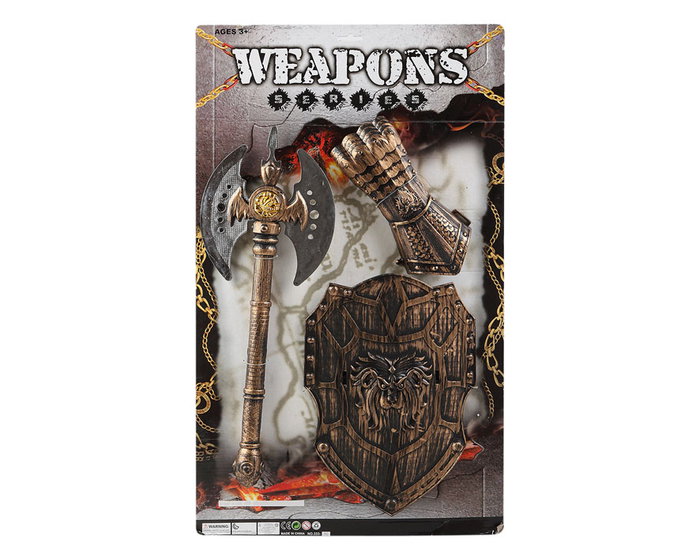 Kit de Armas Medievales con Hacha, Escudo y Guantelete en Tonos Cobre - Ideal para Disfraces de Caballero Kit de Armas Medievales con Hacha, Escudo y Guantelete en Tonos Cobre - Ideal para Disfraces de Caballero