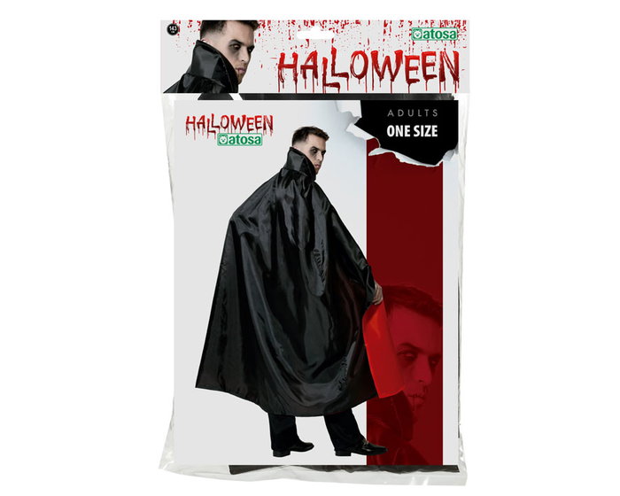 Capa de Vampiro Negra y Roja 143 cm Talla Única con Cuello Alto para Disfraz