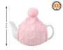 Decoración Tetera de Cerámica con Funda de Ganchillo Crochet Rosa y Pompón, Cubre Tetera, Capacidad 600 mL