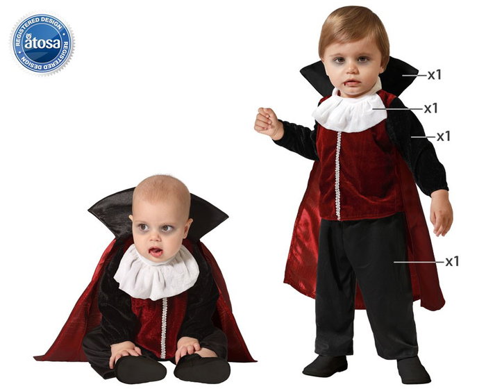 Disfraz Vampiro Bebé Drácula para Niño 24 Meses - Capa, Cuello, Camiseta y Pantalón - Halloween