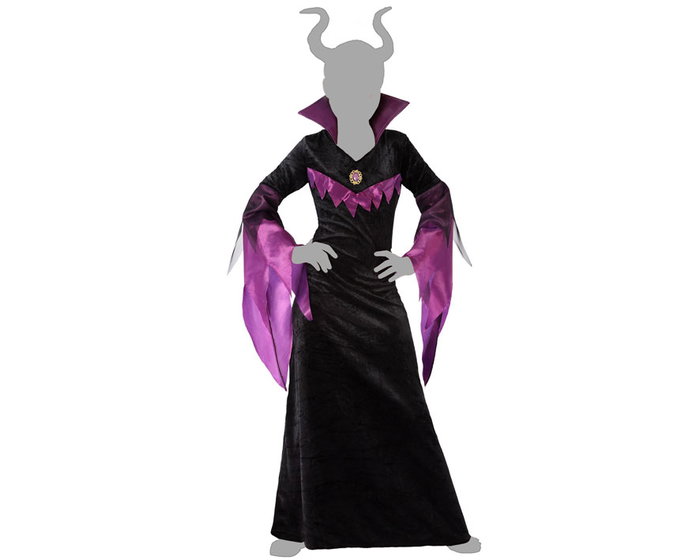 BlancaNieves Disfraz de Madrastra Malvada para Niña, Vestido de Una Pieza Negro y Morado, Talla 10-12 Años