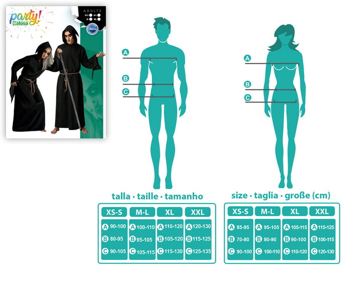 Disfraz de Bruja Adulto Halloween XXL - Túnica Negra con Capucha y Cinturón - Poliéster Unisex