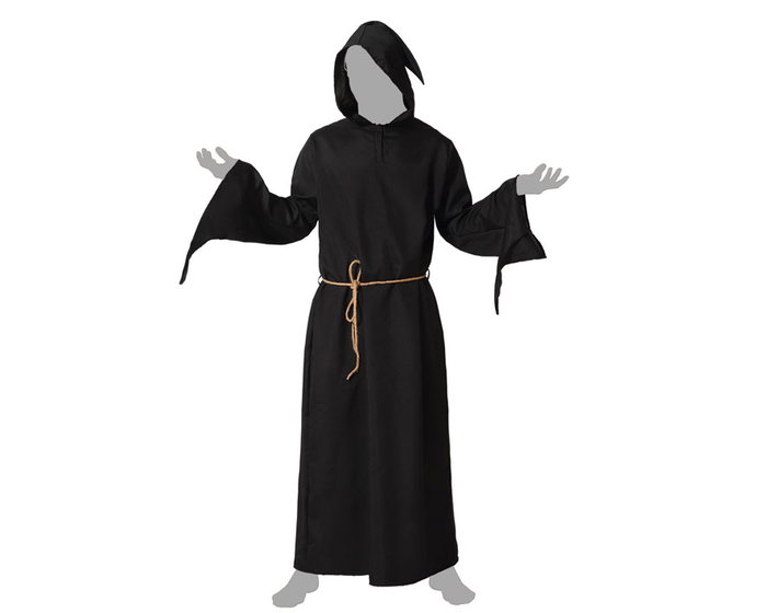 Disfraz de Bruja Adulto Halloween XXL - Túnica Negra con Capucha y Cinturón - Poliéster Unisex