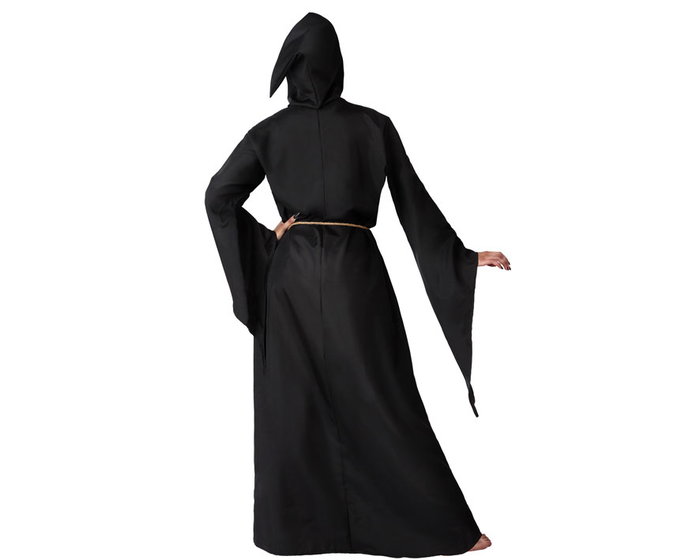 Disfraz de Bruja Adulto Halloween XXL - Túnica Negra con Capucha y Cinturón - Poliéster Unisex