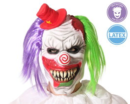 Máscara Payaso con Pelo Verde y Violeta y Sombrero Rojo