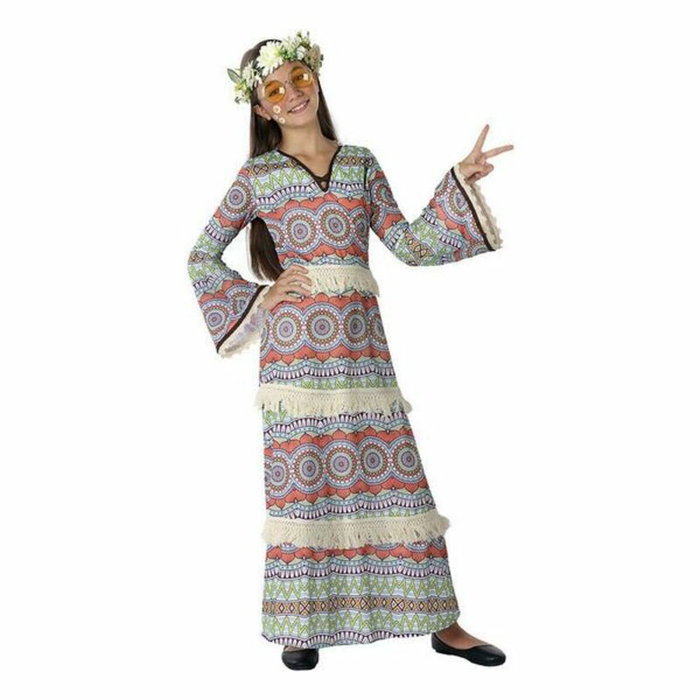 Disfraz Hippie Niña Marrón Estampado Psicodélico Años 60 Infantil 3-4 Años Disfraz Hippie Niña Marrón Estampado Psicodélico Años 60 Infantil 3-4 Años