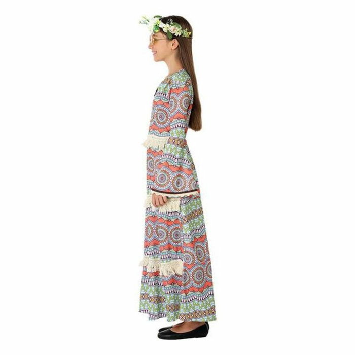Disfraz Hippie para Niña 5-6 Años - Vestido Multicolor con Estampado Psicodélico y Flecos Disfraz Hippie para Niña 5-6 Años - Vestido Multicolor con Estampado Psicodélico y Flecos